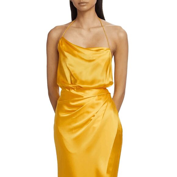 The Sei Halter Cowlneck Silk Gown in Canary Size US10 $1127 - Picture 3 of 10